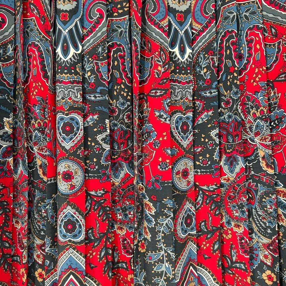 ALFRED DUNNER RED BLUE‎ WHITE PAISLEY FLORAL VINTAGE PLEATED MIDI SKIRT